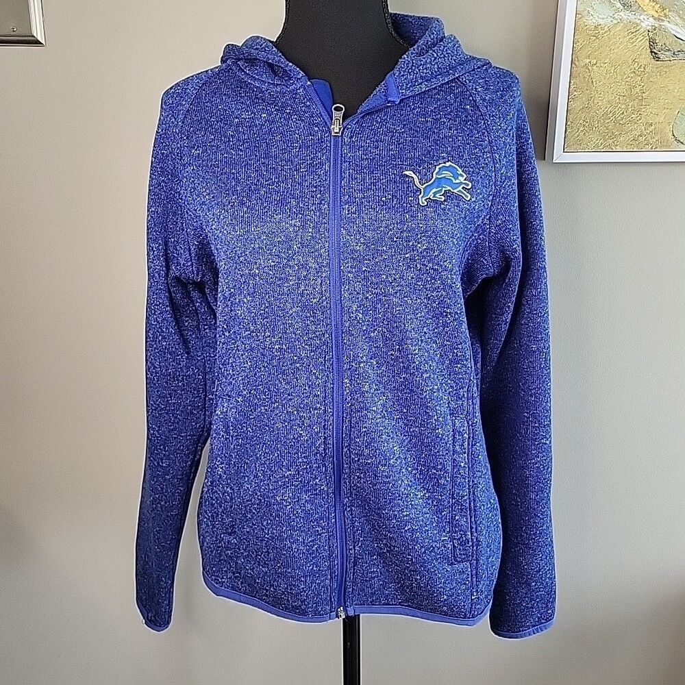 Detroit Lions Women’s Hooded Fleece Jacket Full Zip Blue NFL Team Apparel Medium